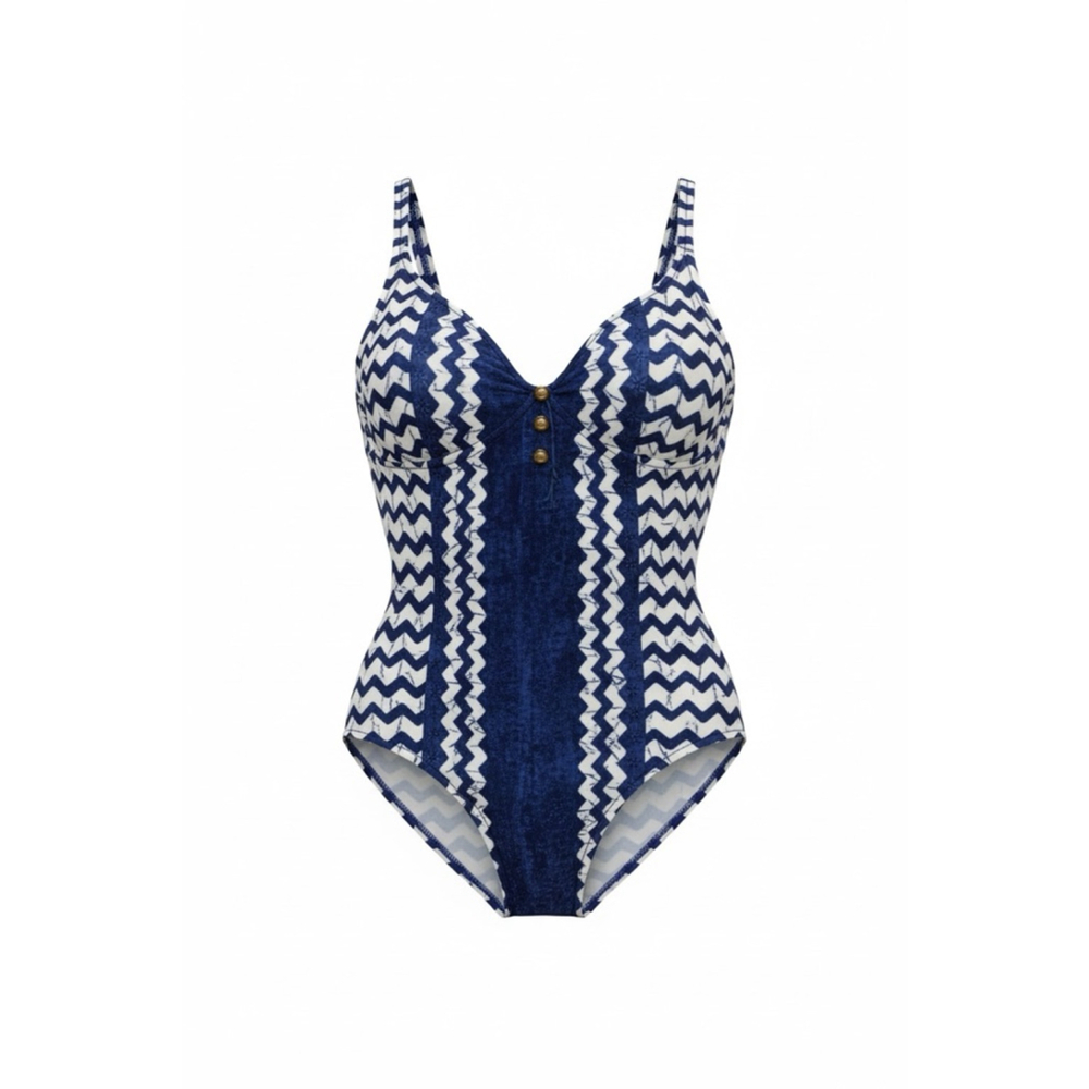 Cole of California Blue White Chevron One Piece Swimsuit Vintage Style Size 10 - Picture 8 of 8